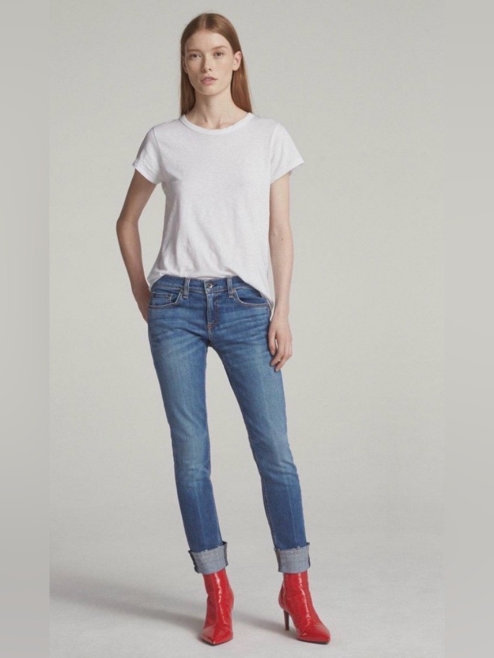 Rag & Bone Women’s Dre Mid-Rise Slim Boyfriend Fit Jeans Coopers Medium Wash sz